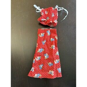 Barbie Vintage 1975 BEST BUY #7205 RED FLORAL Outfit skirt and top with ties